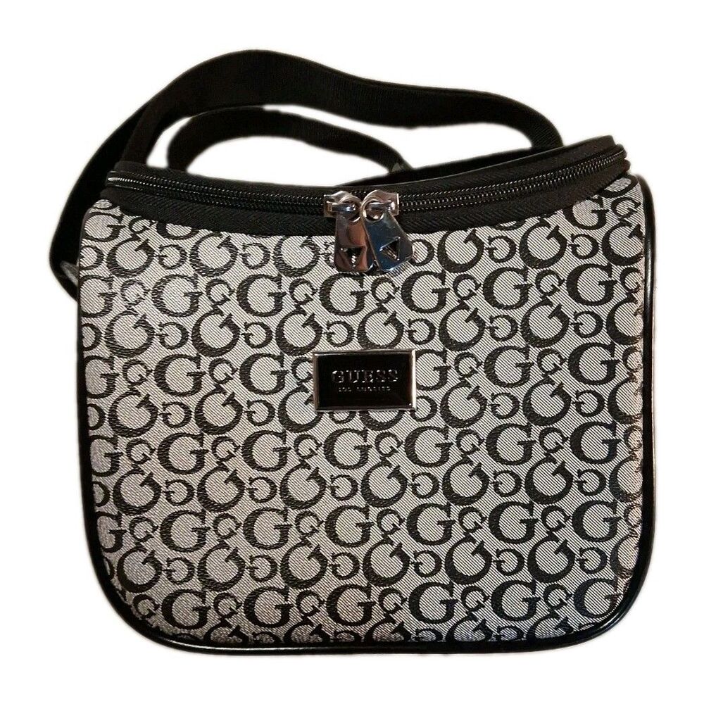 GUESS SUMA TRAVEL/EVERYDAY USE LUNCH BOX BAG BLACK/GREY LOGO PU LEATHER NEW